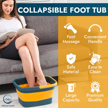 Collapsible Foot Bath – Premium Portable Foot Soaking Tub with Acupressure Points – Foldable Pedicure Foot Spa Basin – Compact, Lightweight Design with Convenient Handle – Blue & Orange