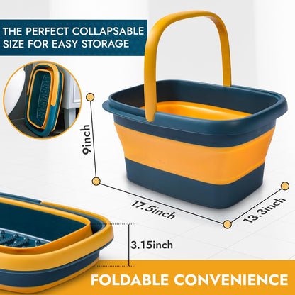 Collapsible Foot Bath – Premium Portable Foot Soaking Tub with Acupressure Points – Foldable Pedicure Foot Spa Basin – Compact, Lightweight Design with Convenient Handle – Blue & Orange